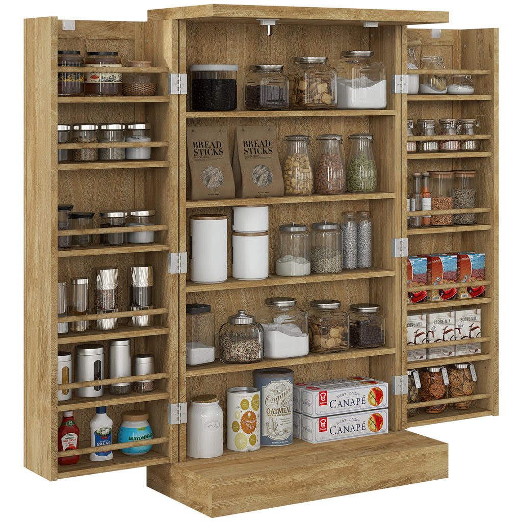 HOMCOM Buffet Küche Küchenmöbel Aufbewahrung mit 12 Regalen an Türen verstellbar 60 x 30 x 104 cm Naturholzoptik