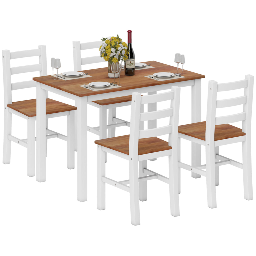 HOMCOM Essgruppenset, Esstisch, 4 Stühle, Esszimmerset, Kiefernholz, Braun+Weiß