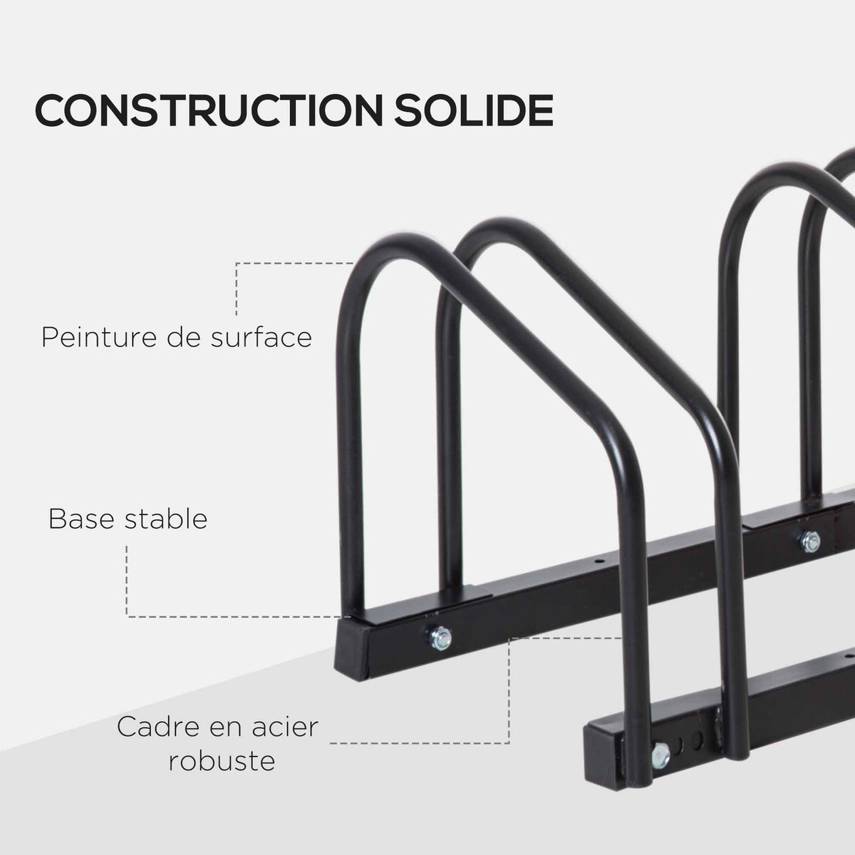 HOMCOM Fahrradständer für 5 Fahrräder, Fahrradhalterung, Fahrradabstellplatz für Reifen 65 mm, 145L x 33B x 27H cm, aus schwarzem Stahl