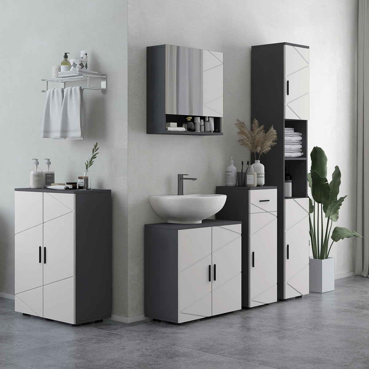Kleankin Unterschrank Badezimmer für Säulenwaschbecken mit 2 Türen, 60x30x60cm, Grau