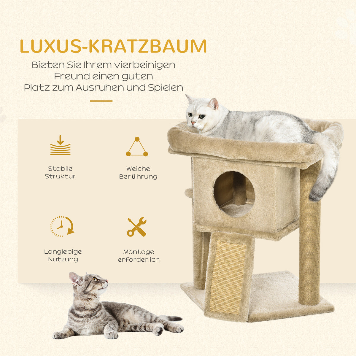 PawHut Kratzbaum mit Jute-Kratzmatte, Liegeplattform, Spielball, Katzenhaus, kaffeebraun, 40 x 40 x 57 cm