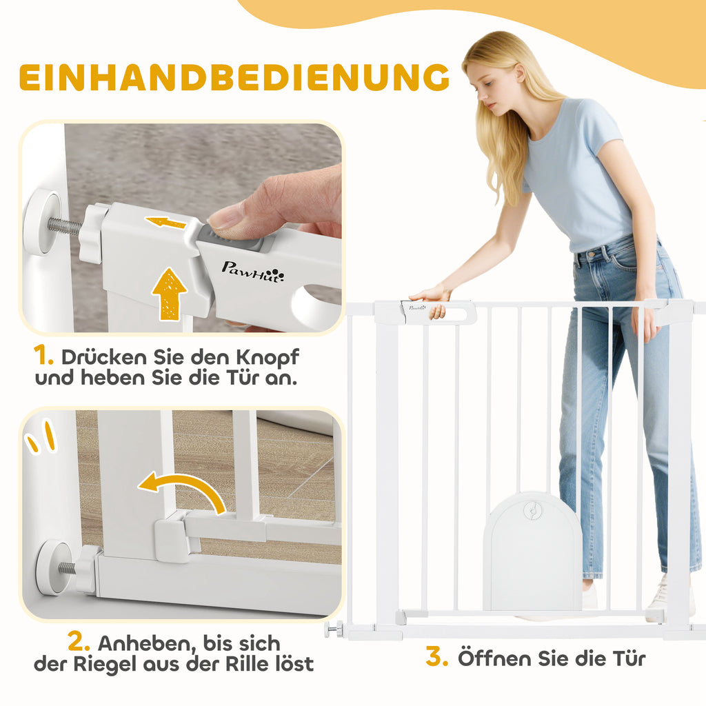 PawHut Absperrgitter für Haustiere, verstellbar, mit kleiner Tür, Stahl, Kunststoff, Weiß