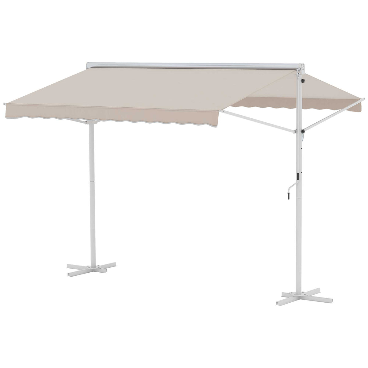 Outsunny Standmarkise Gartenmarkise Markise mit Faltarm Kurbel Terrasse Creme 3x3m