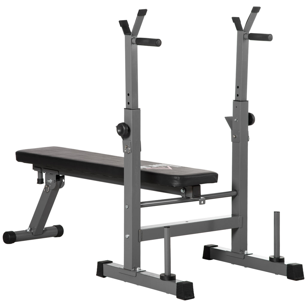 HOMCOM Hantelbank, 8 Positionen, klappbar, Stahlbasis, gepolstert, Kunstleder, 98-122H x 140L x 73B cm, Schwarz/Grau