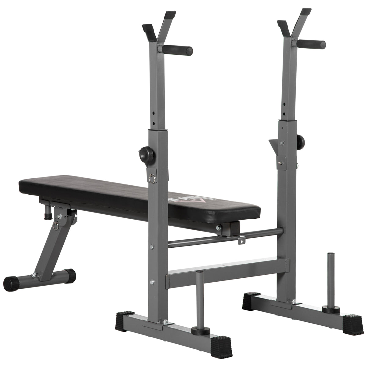 HOMCOM Hantelbank, 8 Positionen, klappbar, Stahlbasis, gepolstert, Kunstleder, 98-122H x 140L x 73B cm, Schwarz/Grau