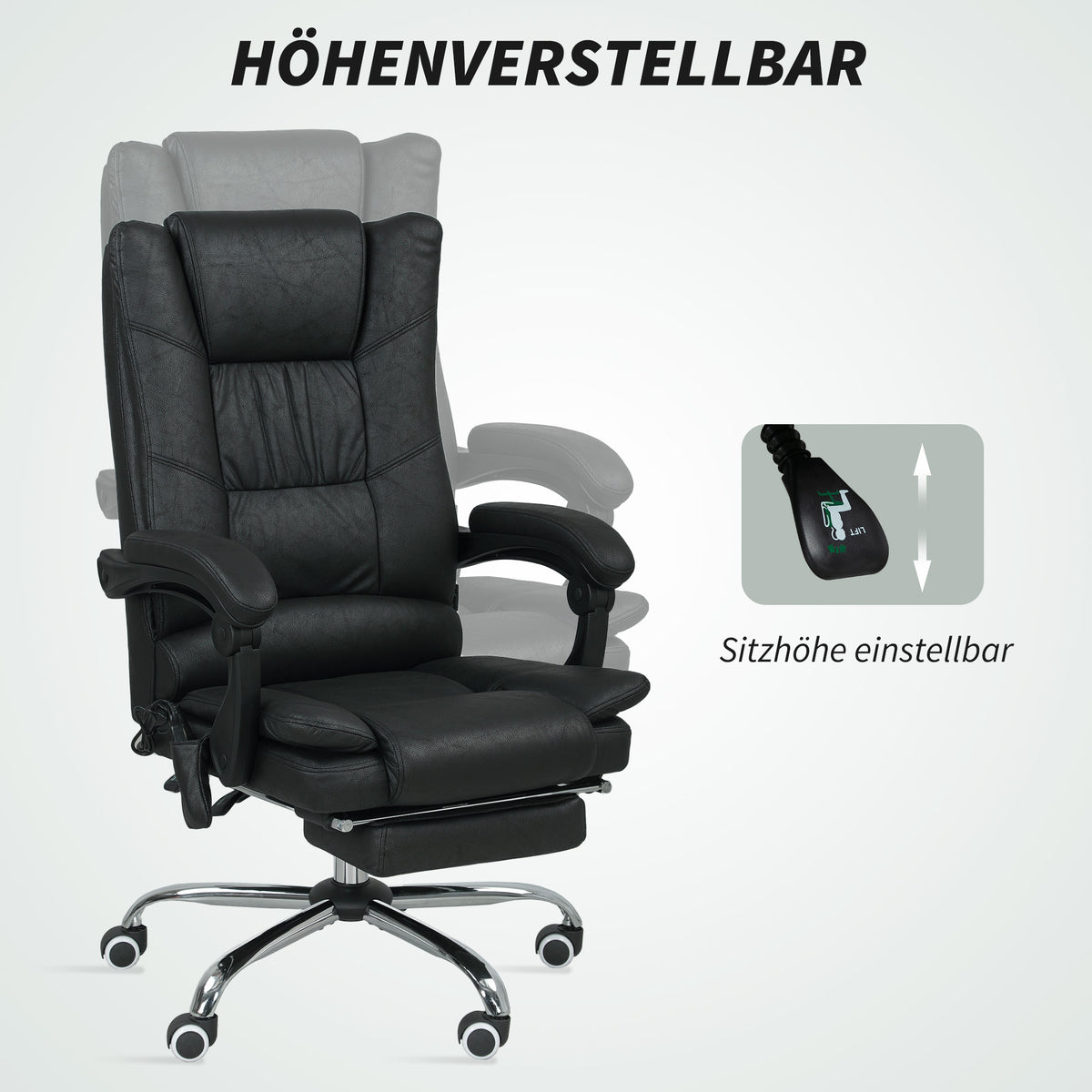 Vinsetto Massagstuhl Bürostuhl mit Massagefunktion, inkl. Fußstütze, höhenverstellbar, 64 cm x 70 cm x 118 cm, Schwarz