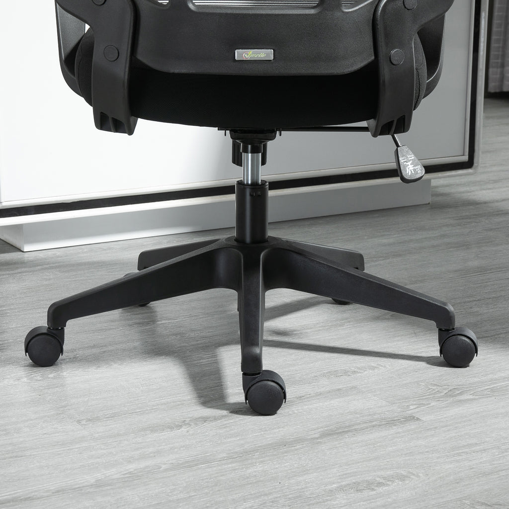 Vinsetto Bürostuhl Kopflehne Home-Office-Stuhl höhenverstellbarer Schreibtischstuhl ergonomisch 360°-Drehräder Büro Schaumstoff Nylon Schwarz 62 x 62 x 113-122 cm