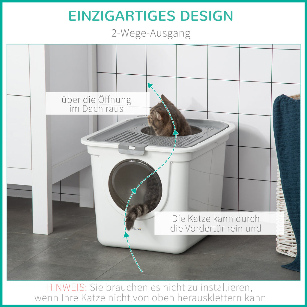 PawHut Katzenklo, 2-Wege-Katzenklo, inkl. Streuschaufel, Weiß + Grau