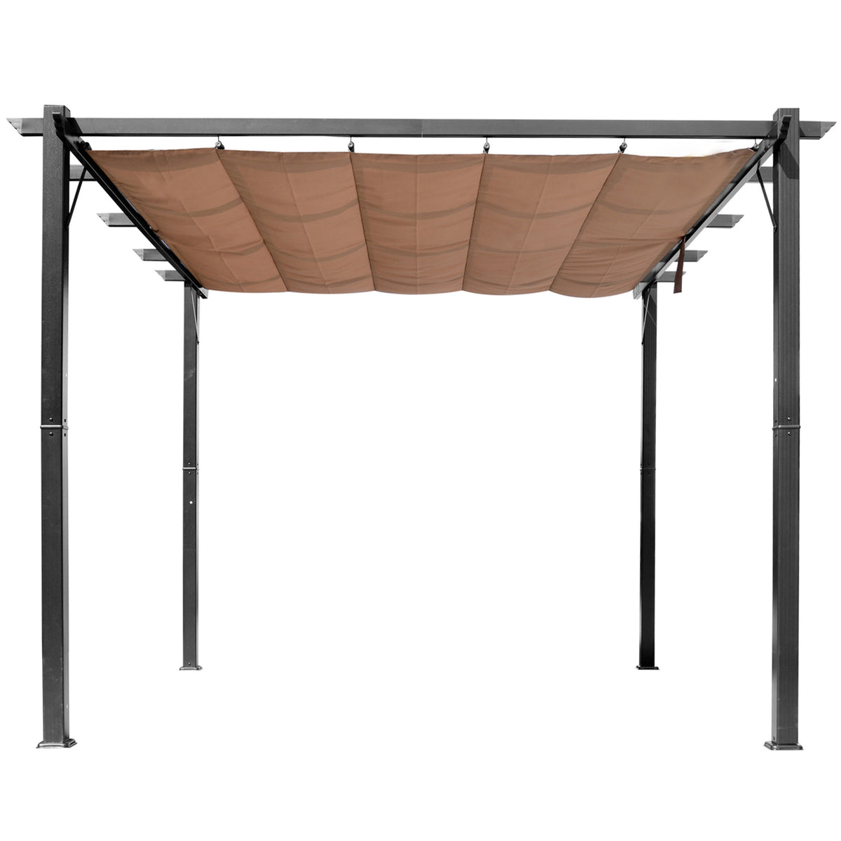 Outsunny Pergola Pavillon mit einstellbarem Stoffdach 3 x 4 m Terrassen-Vordach Aluminium Sonnenschutz Überdachung Terrasse Garten Grau+Braun