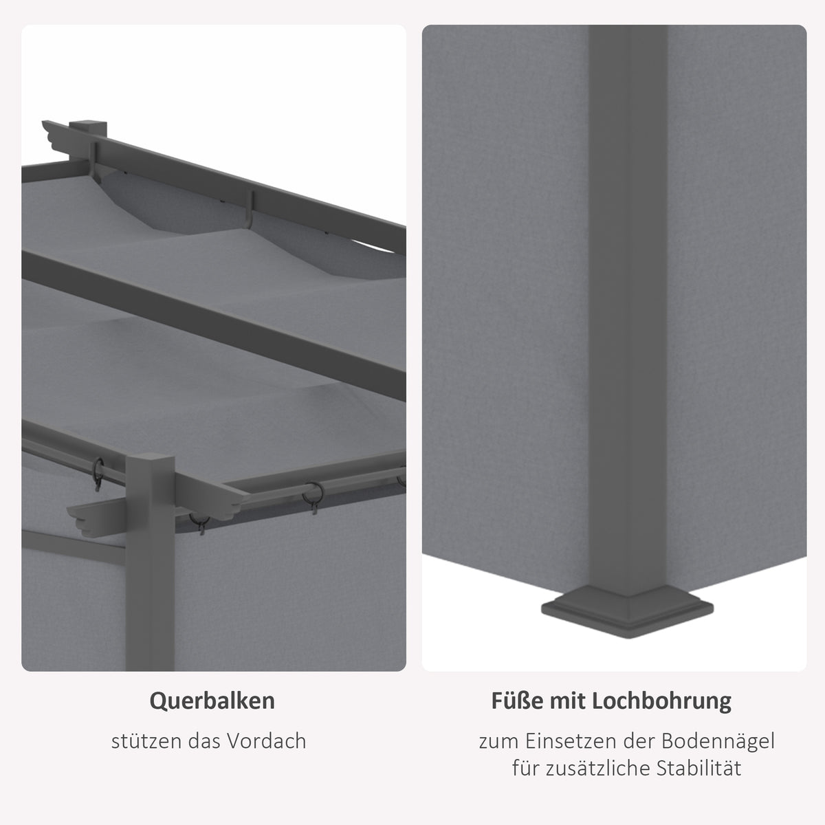 Outsunny Pergola, inklusive Befestigungsmaterial, ausziehbares Dach, 2.,97 m x 2,95 m x 2,3 m, Dunkelgrau
