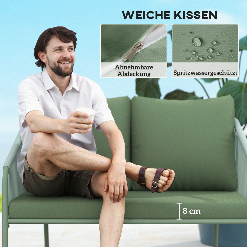 Outsunny Gartensofa mit Kissen 2-Sitzer Rattan Sofa Lounge Sofa Outdoor Balkon Sofa 112 x 72 x 76 cm Grün