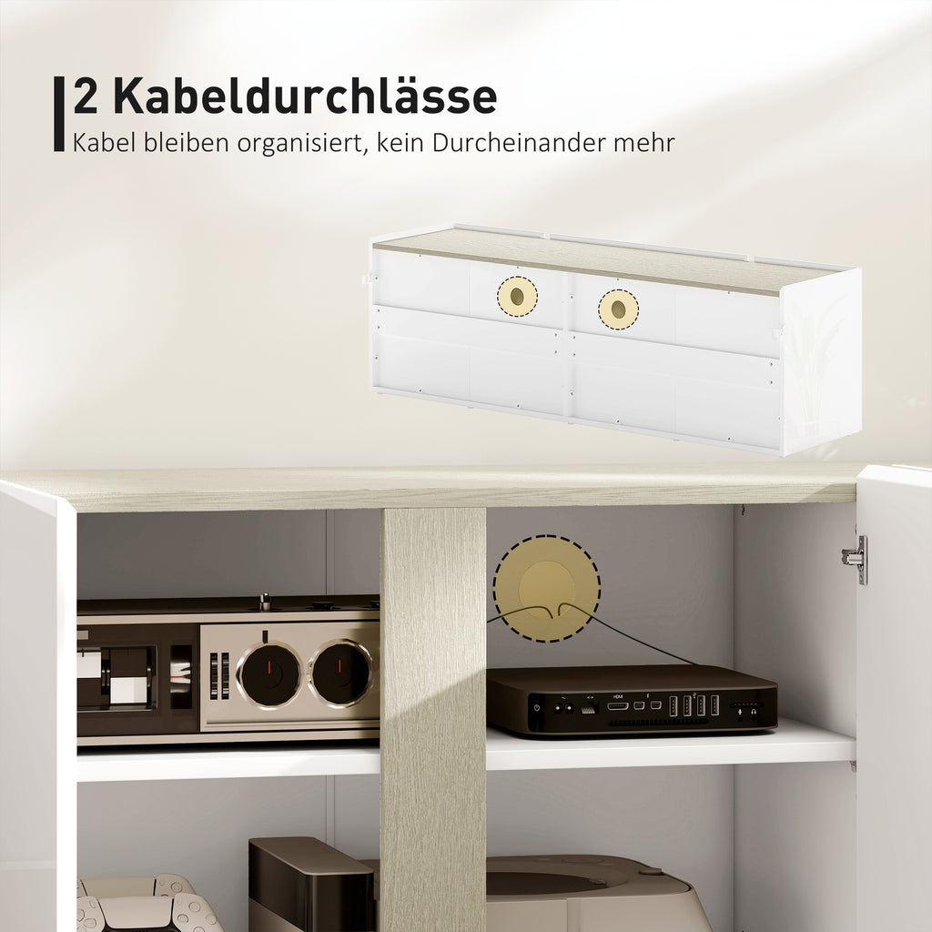 HOMCOM TV-Kommode für 65-Zoll-Fernseher, Fernseh-Schrank mit Soft-Close-Türen, anpassbare Regale, Kabellöcher, für Wohnzimmer, Weiß