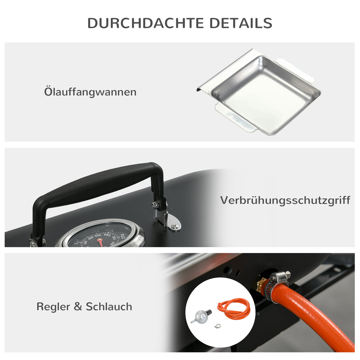 Outsunny Gasgrill 2,34 KW Klappbar BBQ Gartengrill inkl 2 Edelstahl-Brenner  Druckminderer 66 x 34,5 x 37 cm Schwarz
