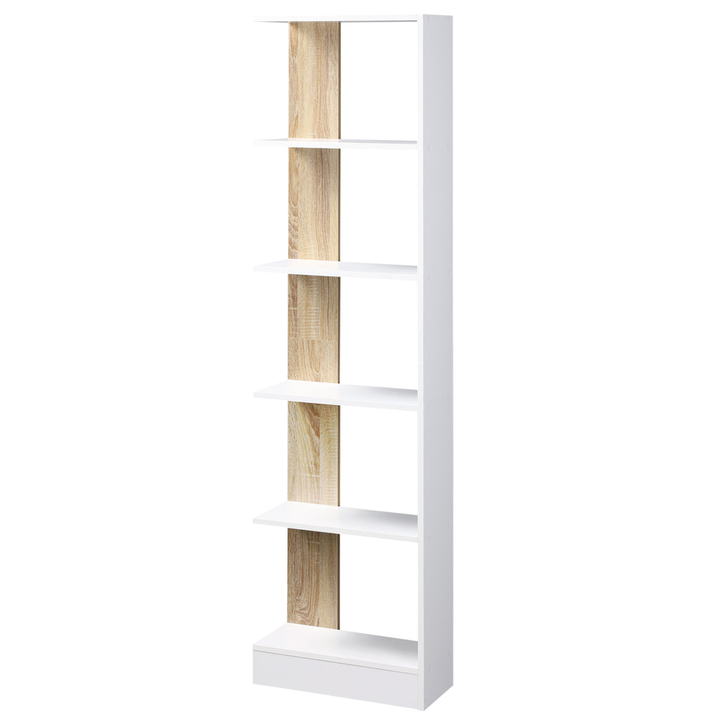 HOMCOM Standregal Bücherregal 5-stufiges Büroregal Lagerregal Aktenregal Küchenregal Spanplatte Eiche+Weiß 45 x 21 x 170 cm