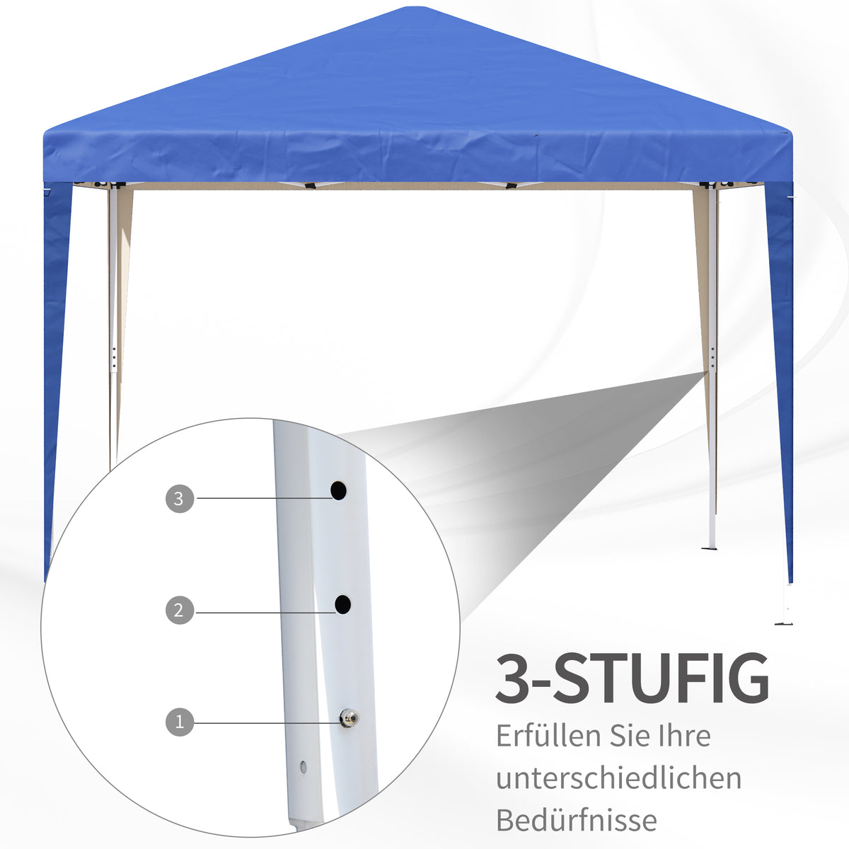 Outsunny Pavillon, 2,95 x 2,95 m Pop-Up-Faltpavillon, Gartenpavillon, Partyzelt, UV-Schutz, Stahl+Oxfordstoff, Blau