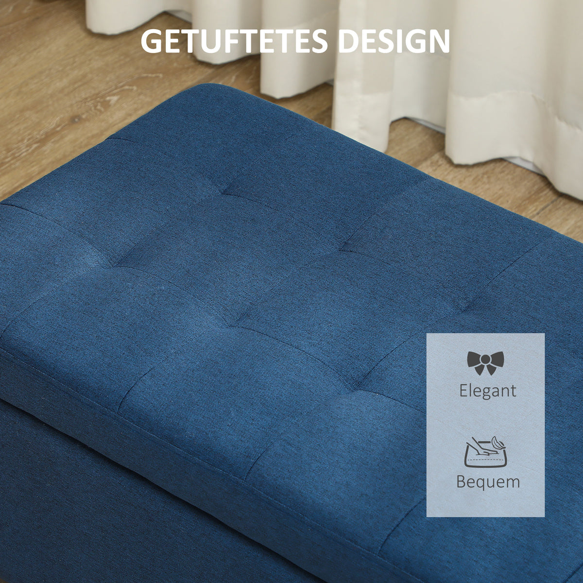 HOMCOM Sitzbank mit Stauraum, Ottomane, Flurbank, Knopfheftung,125,1 cm x 48,9 cm x 41,3 cm, Blau