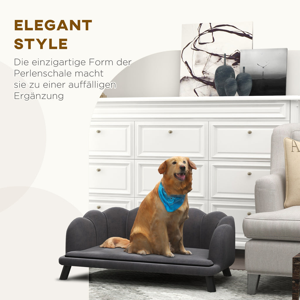 PawHut Hundesofa Hundecouch, Waschbarer Bezug, Haustiersofa mit Rückenlehne und Holzbeine, Katzensofa, für mittelgroße Hunde unter 25 kg, Dunkelgrau