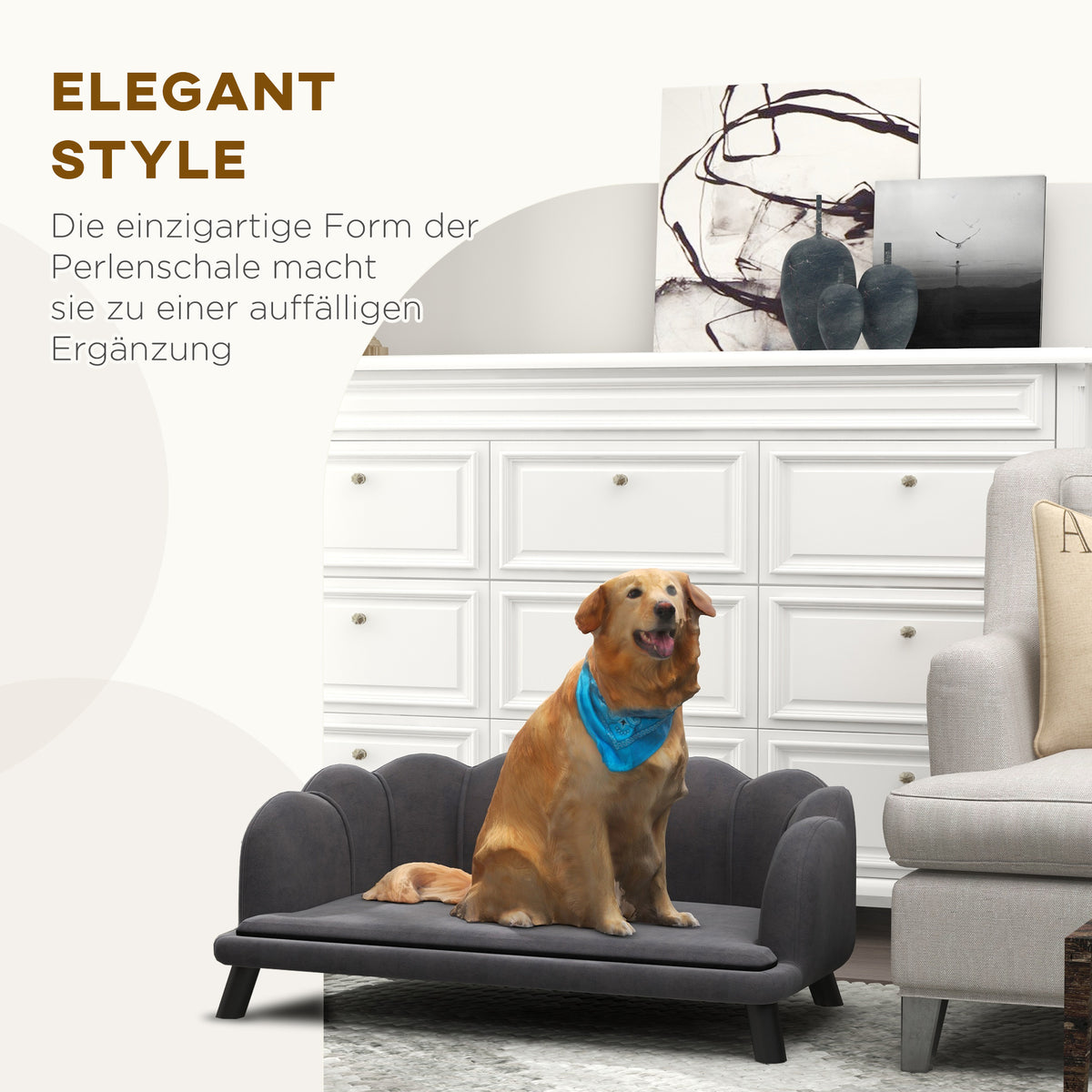 PawHut Hundesofa Hundecouch, Waschbarer Bezug, Haustiersofa mit Rückenlehne und Holzbeine, Katzensofa, für mittelgroße Hunde unter 25 kg, Dunkelgrau