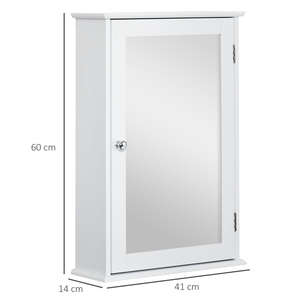kleankin Wandspiegel-Schrank für das Badezimmer mit Spiegel - Spiegelschrank - WC-Aufbewahrungsschrank - 1 Tür, 2 Regale - Weißes MDF-Glas