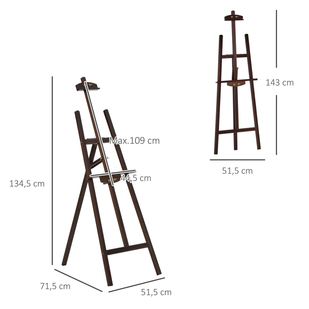 HOMCOM Kiefernholz-Atelierstaffelei höhenverstellbar 51,5L x 71,5B x 134,5H cm Neigungswinkel bis 90°