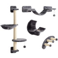 PawHut Kletterwand Katzen 4-teilig Katzen Kletterwand Set mit Hängematte, Katzenbrücke bis zu 5 kg, Dunkelgrau