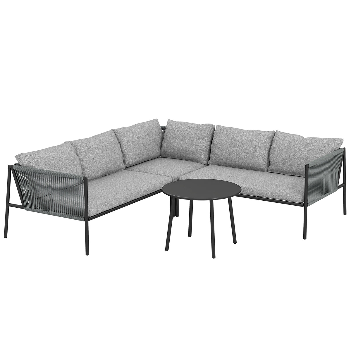 Outsunny Gartenmöbel Set Polyrattan Lounge-Set mit Ecksofa Tisch Kissen für 6 Personen Dunkelgrau