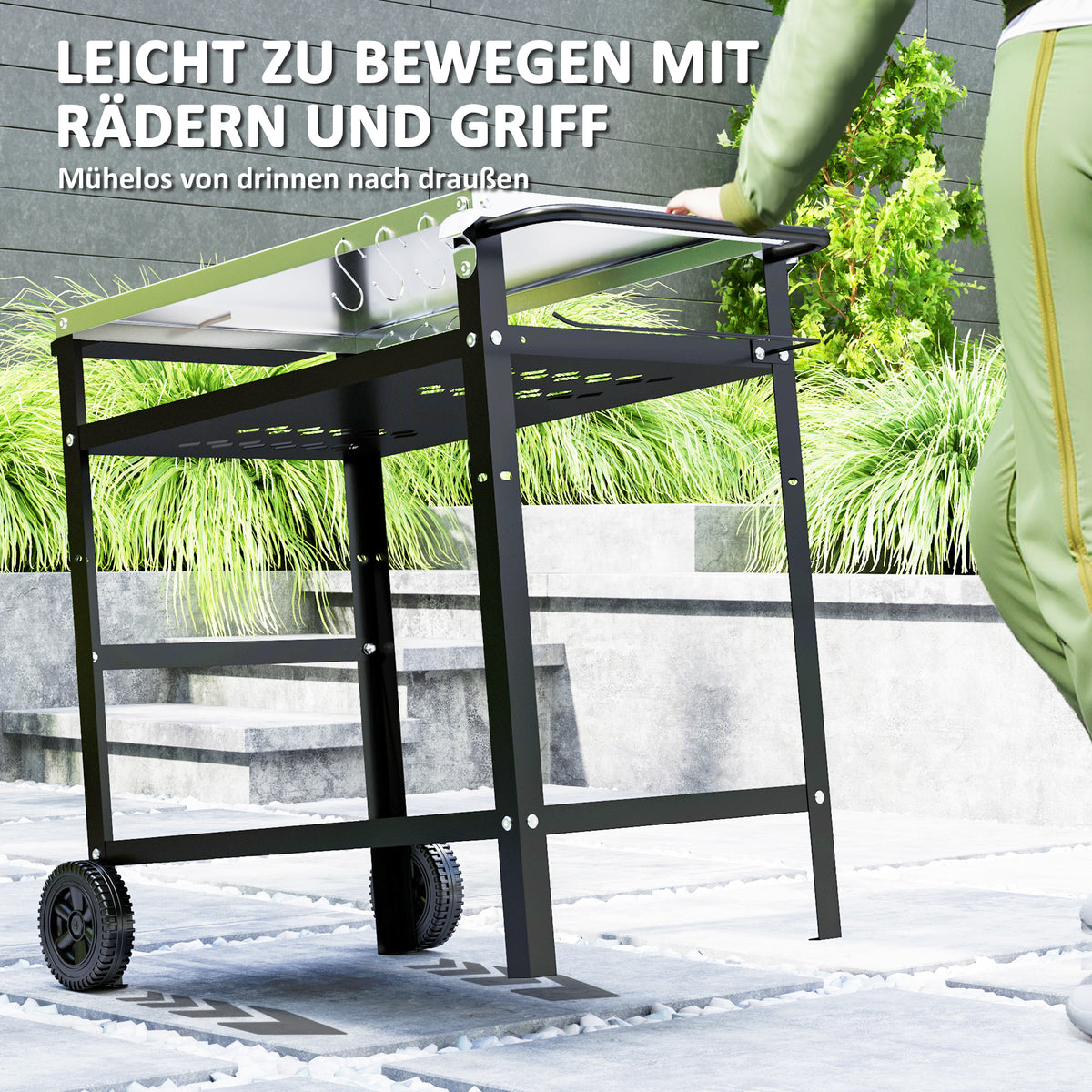 Outsunny Grillwagen 3-Etagen Servierwagen mit Arbeitsfläche Griffe Hülle Räder, BBQ Grilltisch Edelstahl 100x52x80cm Schwarz
