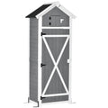 Outsunny Gartenschrank Holz, Geräteschuppen wetterfest 78x52,5x182cm, Gerätehaus mit Tür, Satteldach, Geräteschrank mit Haken, faltbar Tisch, Werkzeugschrank Gartenschuppen für Garten, Terrasse, Grau