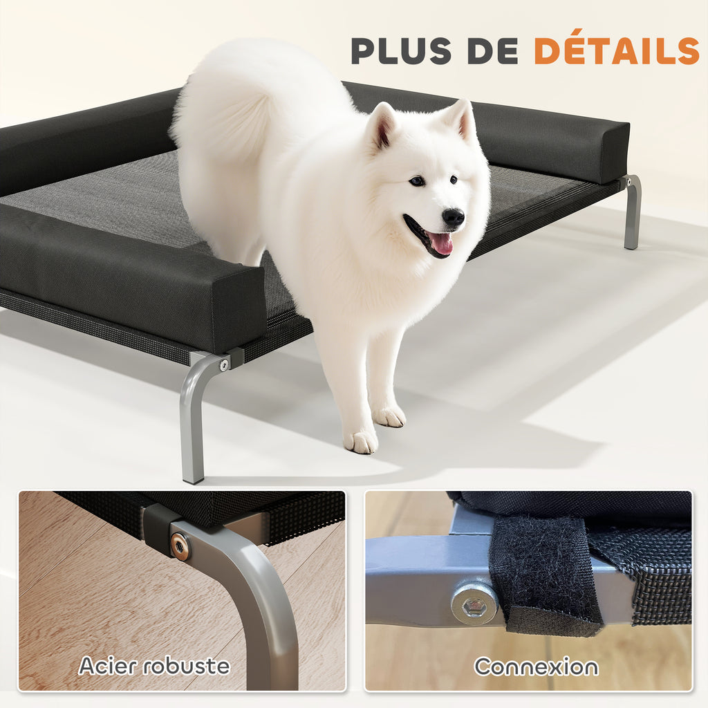 PawHut Erfrischendes erhöhtes Hundebett, tragbares Hundeliegen für drinnen und draußen, 130 x 90 x 30 cm, Schwarz