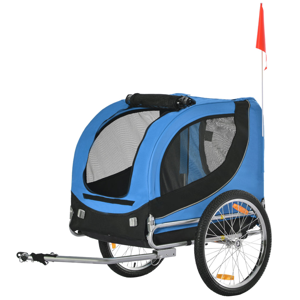 PawHut Fahrradanhänger bis 20kg Universalkupplung Sicherheitsanker Reflektor Stahl Blau+Schwarz