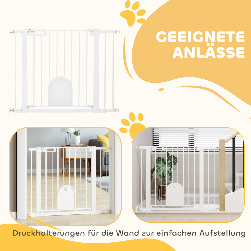 PawHut Absperrgitter für Haustiere, verstellbar, mit kleiner Tür, Stahl, Kunststoff, Weiß