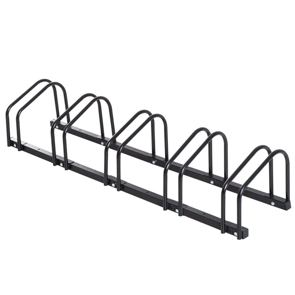 HOMCOM Fahrradständer für 5 Fahrräder, Fahrradhalterung, Fahrradabstellplatz für Reifen 65 mm, 145L x 33B x 27H cm, aus schwarzem Stahl