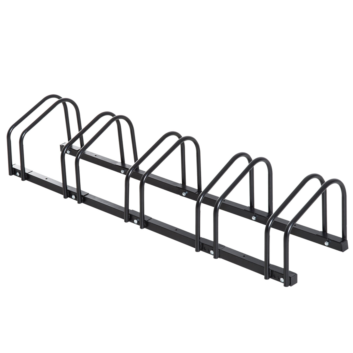 HOMCOM Fahrradständer für 5 Fahrräder, Fahrradhalterung, Fahrradabstellplatz für Reifen 65 mm, 145L x 33B x 27H cm, aus schwarzem Stahl
