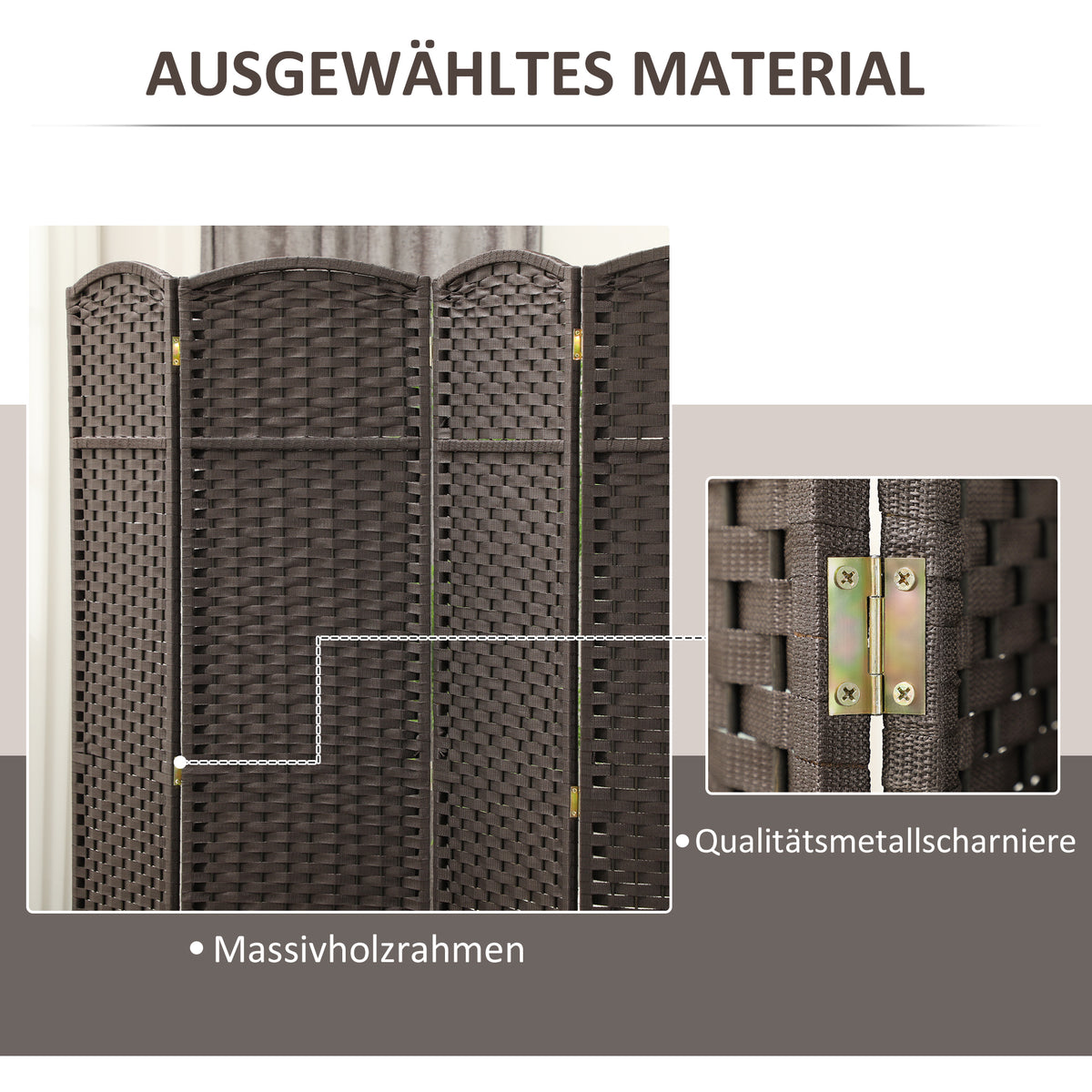 HOMCOM 4-teiliger Raumtrenner, Faltbarer Sichtschutz, Sichtschutzwand für Wohnzimmer, Schlafzimmer, Homeoffice, Braun