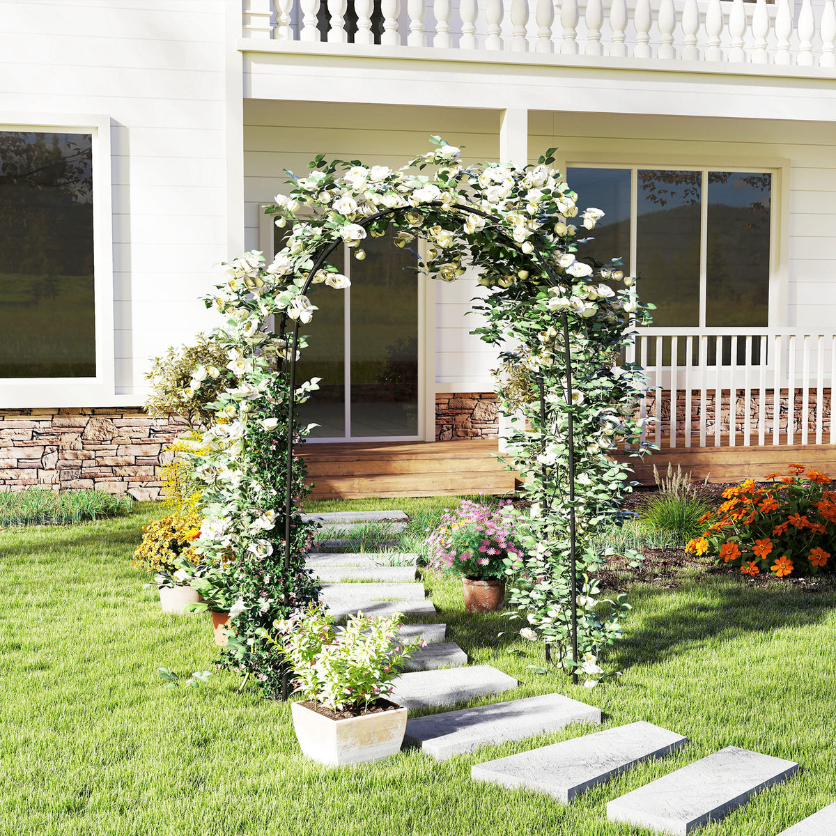 Outsunny Rogenbogen Gartenbogen Torbogen, Vintage Design, 125 x 37 x 230 cm, Schwarz