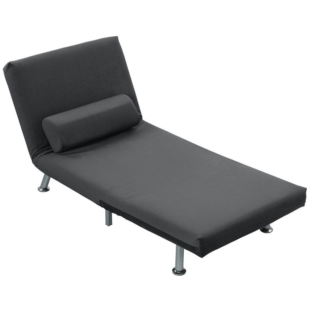 HOMCOM Klappsessel mit Bettfunktion, klappbarer Relaxsessel in Samtoptik, Verstellbare Rückenlehne, 75 x 70 x 75 cm, Dunkelgrau