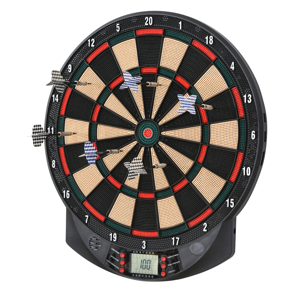 HOMCOM Elektronische Dartscheibe automatische Wertung Dartboard Dart-set mit 6 Darts 30 Dartköpfe 26 Spiele und 185 Trefferoptionen für 8 Spieler Soundeffekte Schwarz 44 x 39,5 x 2,2 cm