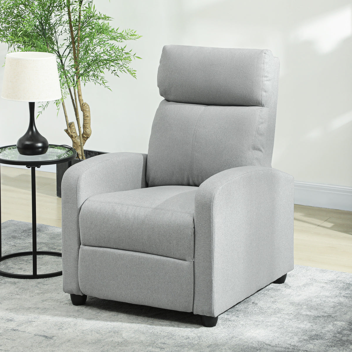 HOMCOM Relaxsessel, verstellbar 135°, ausziehbare Fußstütze, gepolsterte Lehnen, Leinen-Polyester, Hellgrau