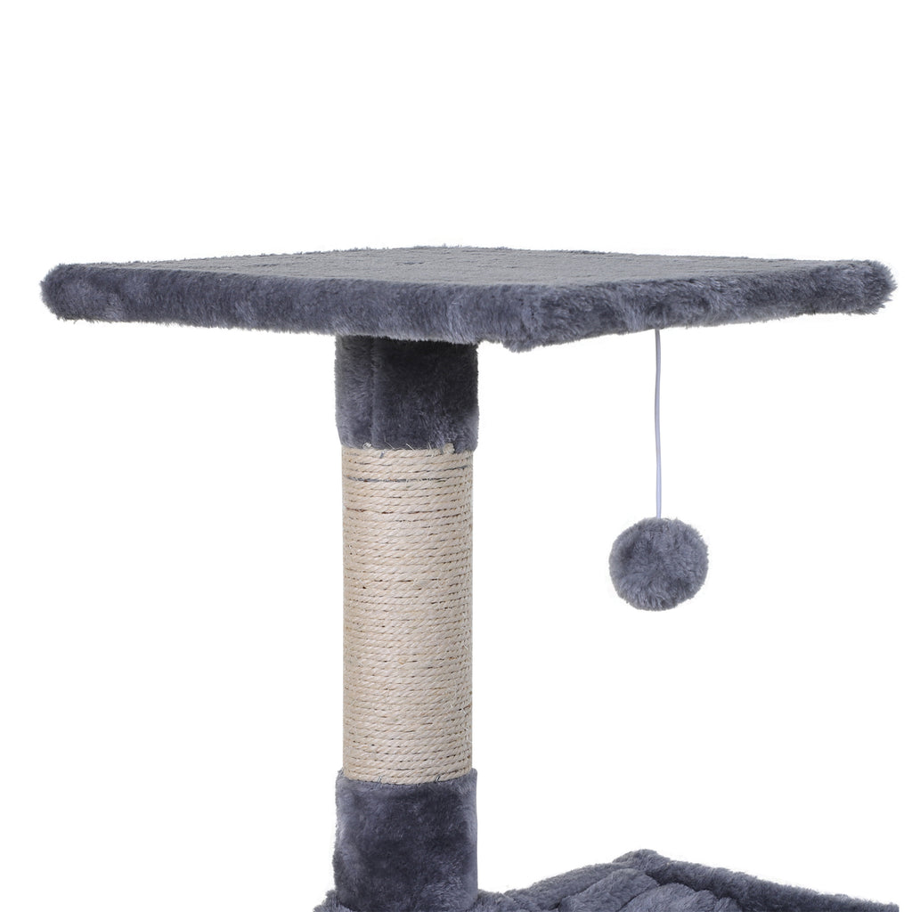 PawHut Kletterbaum Katzenbaum Kratzbaum mit Sisalsäule Plüsch-Hängematte Spanplatte Grau 50 x 36 x 70 cm