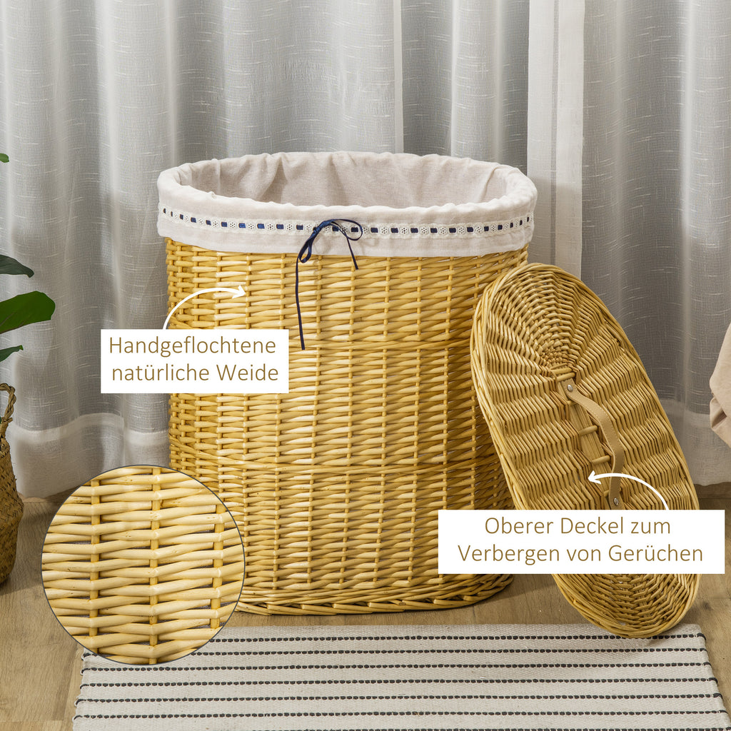 HOMCOM Wäschekorb aus Weide mit Deckel Wäschesammler mit Griff, herausnehmbarer Wäschesack, Laundry Baskets Wäschebox für Badezimmer Waschküche Schlafzimmer Natur