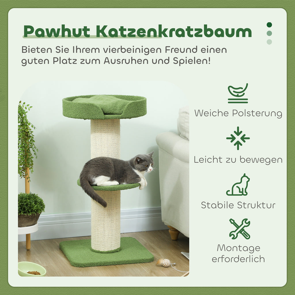 PawHut Katzenbaum  91cm Spielbaum mit Katzenbett, Plattform Lammwolle Grün