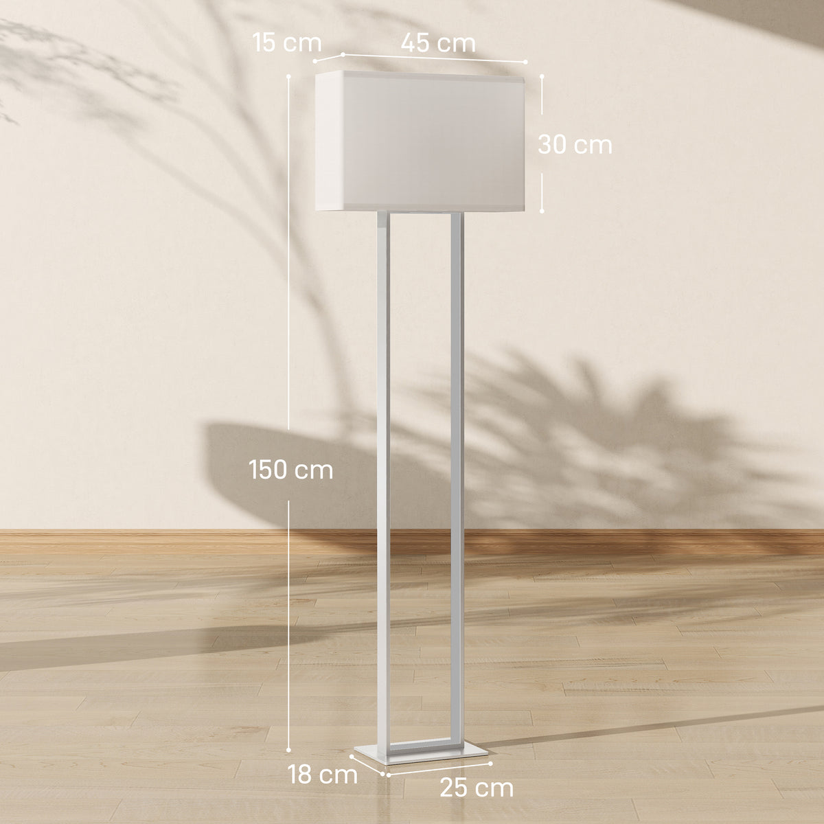 HOMCOM Moderne Stehlampe, 3 Modi, Fußschalter, verstellbare Helligkeit, Leinenoptik, Weiß