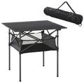 Outsunny Campingtisch aus Aluminium faltbar Klapptisch Falttisch mit Netztasche tragbarer Picknicktisch für Camping Garten Party Picknick Balkon Schwarz 70 x 70 x 69 cm