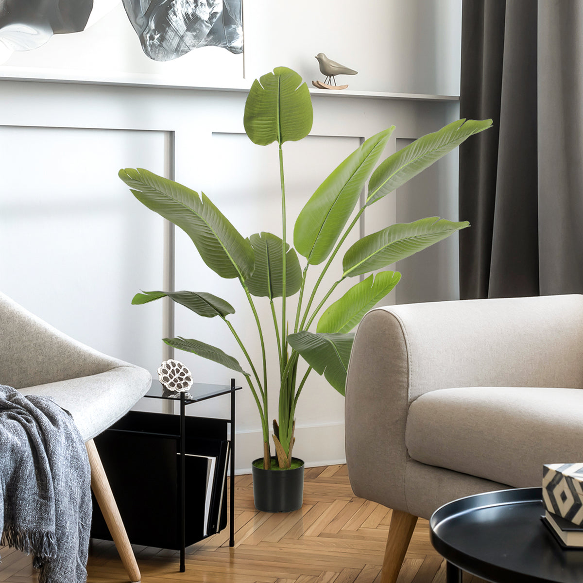 HOMCOM Künstliche Zimmerpflanze 160 cm Künstliche Bananenstaude mit Topf und Blättern für den Innenbereich Grün