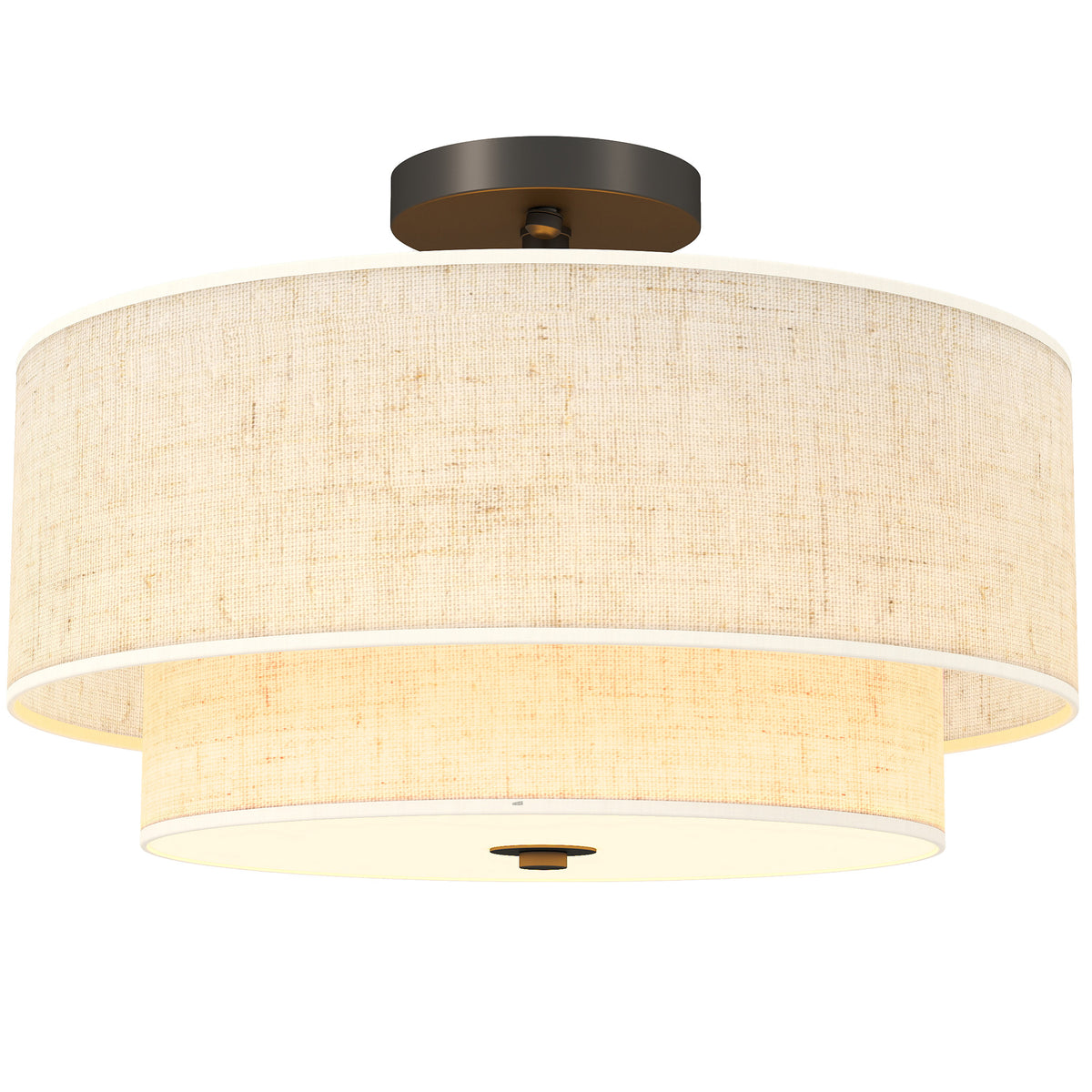HOMCOM Deckenlampe, Hängeleuchte mit doppelten Schirmen in Leinenoptik, Cremeweiß