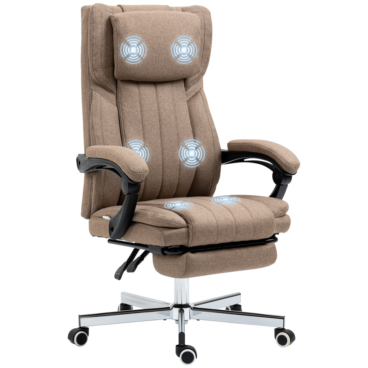 Vinsetto Bürostuhl mit Massagefunktion, neigbare Rücklehne, ausziehbare Fußstütze, Leinenoptik, 65 x 61 x 113 cm, Braun