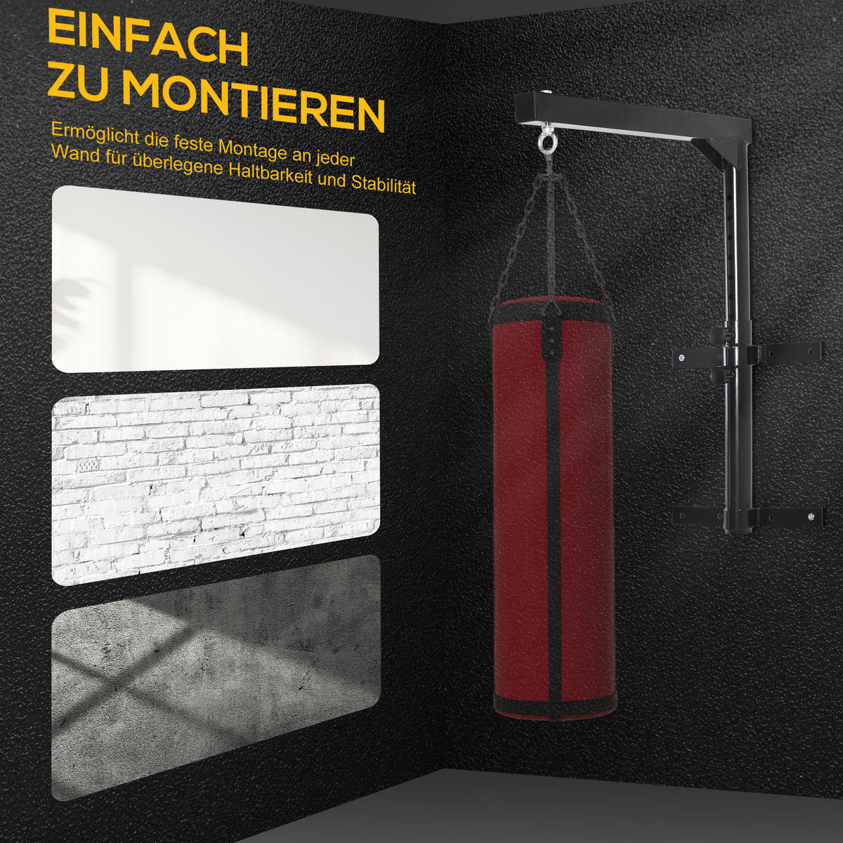 HOMCOM Boxsackhalterung Wandhalterung Boxsack Sandsack Halterung bis 100 kg Tragkraft 60-88cm höhenverstellbar Schwarz