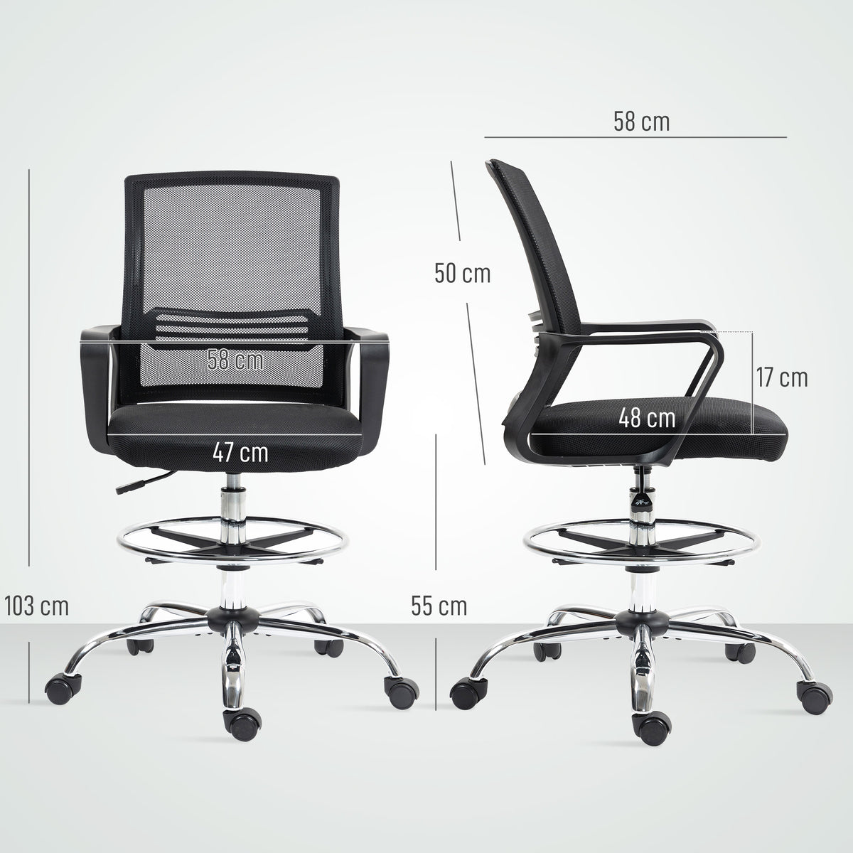 HOMCOM Bürostuhl, Drehstuhl, drehbarer Schreibtischstuhl, verstellbar, rollbar, Schwarz