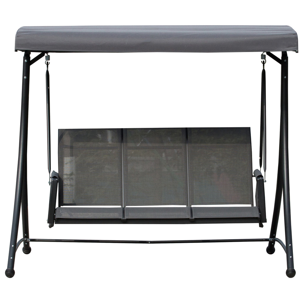 Outsunny Hollywoodschaukel mit Seitentasche, 3-Sitzer Gartenschaukel mit verstellbarem Sonnendach, Schaukelbank belast bis 300kg, für Garten, Terrasse, 196 x 128 x 172 cm, Dunkelgrau