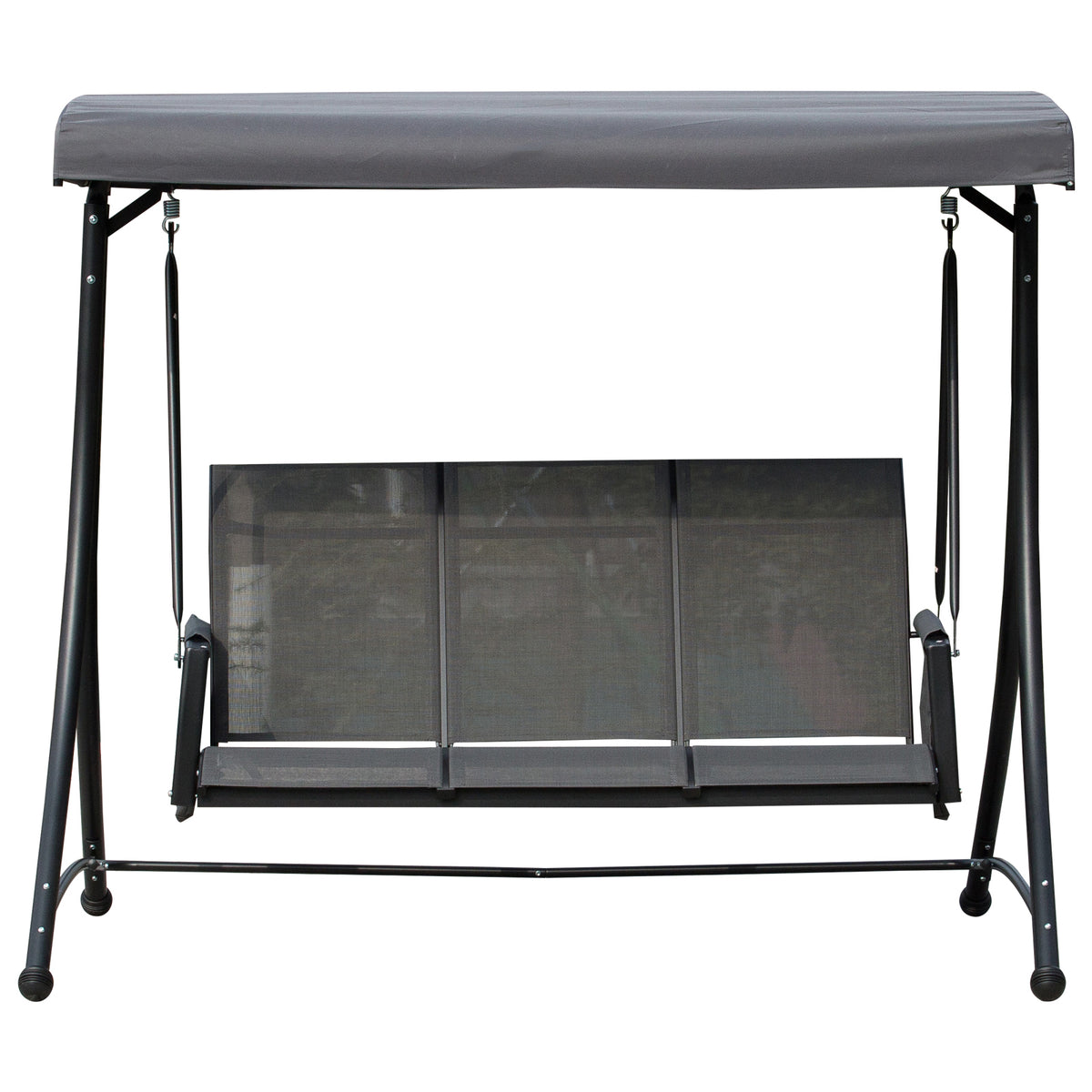 Outsunny Hollywoodschaukel mit Seitentasche, 3-Sitzer Gartenschaukel mit verstellbarem Sonnendach, Schaukelbank belast bis 300kg, für Garten, Terrasse, 196 x 128 x 172 cm, Dunkelgrau